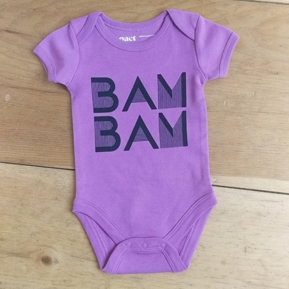 Baby Pact Bodysuit Organic Cotton Purple Bam Bam Black Print Short sleeve Snap